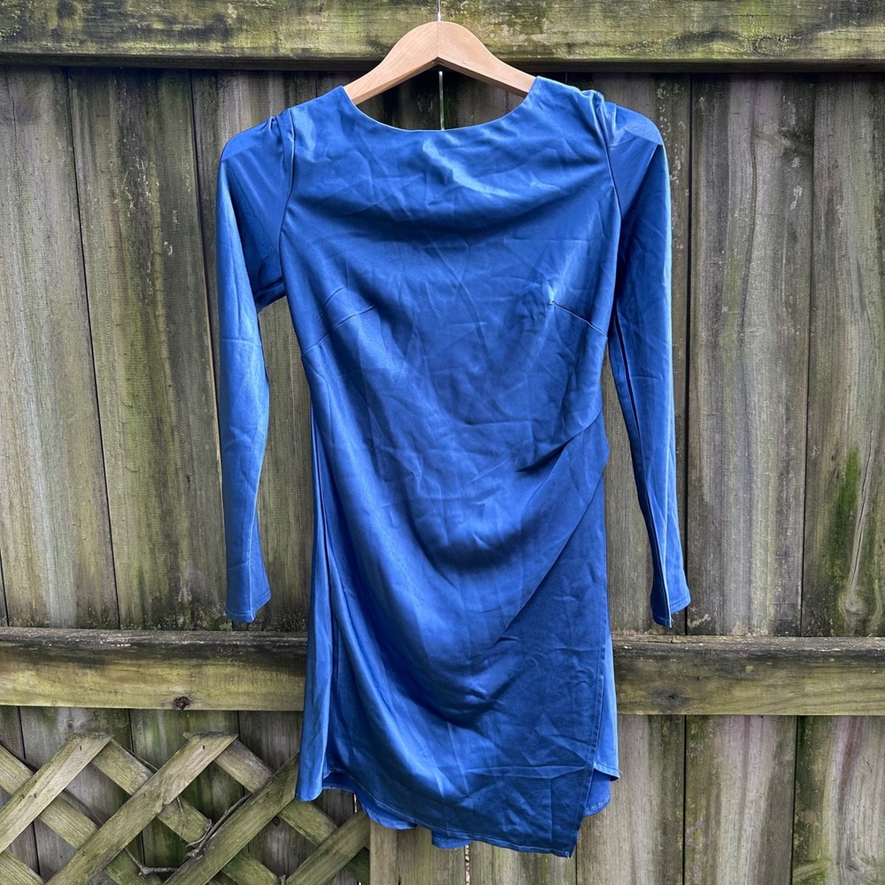 Hello Molly‎ Long Sleeve Mini Dress Ruched Bodycon Cocktail Cobalt Blue Sz Small